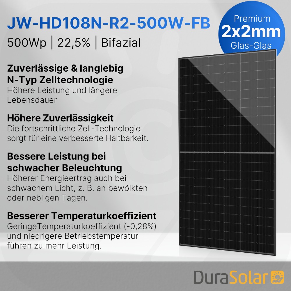 Balkonkraftwerk 1800W/2000Wp bifazial mit 3 - 20m Anschlusskabel Balkonkraftwerk 1800W/2000Wp bifazial mit 3 - 20m Anschlusskabel